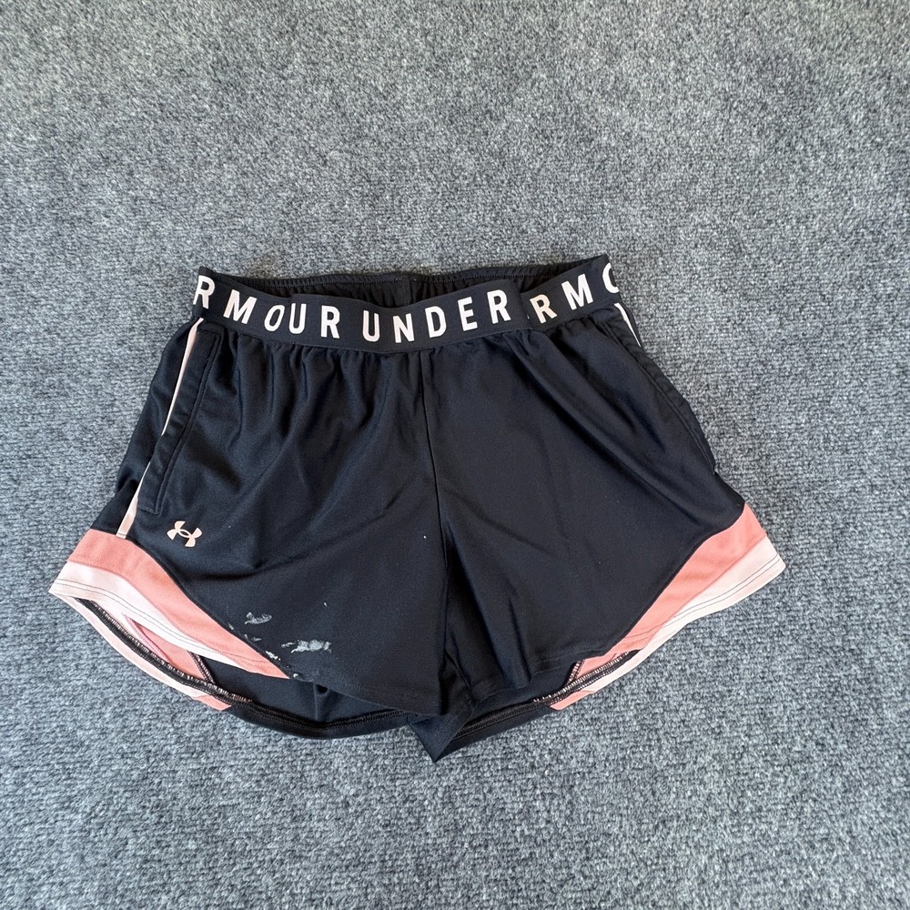 Under Armour Heatgear Athletic Shorts Womens 28x4 Black Logo Loose Fit Pockets